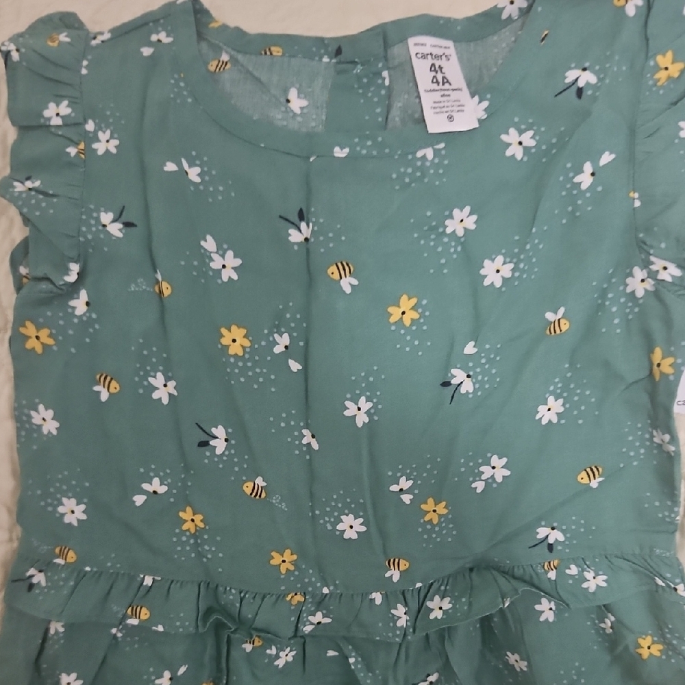 Carter's Teal Dress with Floral and Bee Design